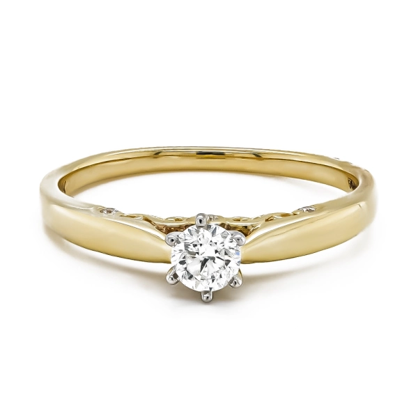 9ct Yellow Gold Brilliant Cut Diamond Claw Set Ring with Diamond Underbezel
