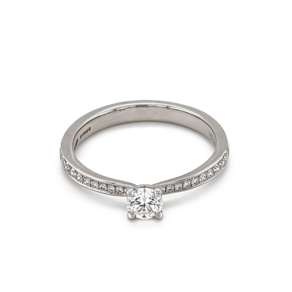Platinum Single Brilliant Cut Diamond Ring With Diamond Tapered Shoulders