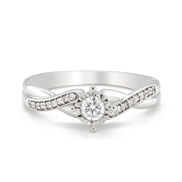 9ct White Gold Diamond Illusion Cross Over Ring .25cts