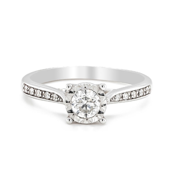 9ct White Gold Diamond Illusion Ring with Diamond Shoulders .50cts