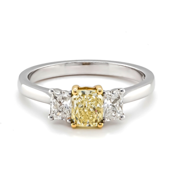 Platinum Radiant Yellow Diamond and Two Radiant Diamonds Ring