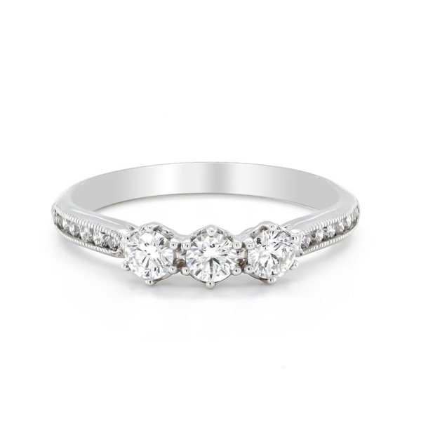 9ct White Gold Trilogy Ring with Diamond Shoulders Total .50cts