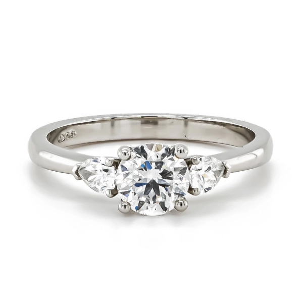 Platinum Brilliant Cut with Two Pear Diamonds Ring