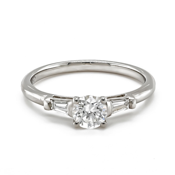 Platinum Brilliant Cut Diamond with Tapered Baguette Shoulders Ring