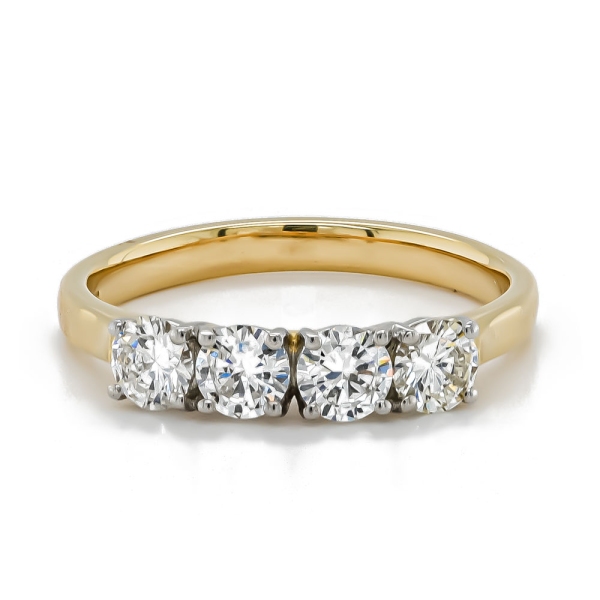 18ct Yellow Gold and Platinum Four Diamond Ring .93cts