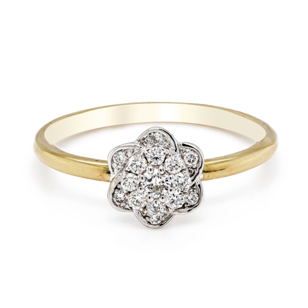 9ct Yellow and White Gold Flower Diamond Cluster Ring