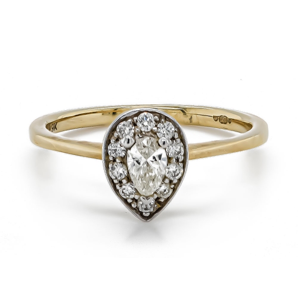 9ct Yellow and White Gold Pear and Brilliant Cluster Diamond Ring
