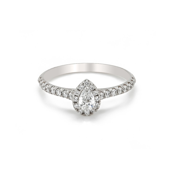 18ct White Gold Pear & Brilliant Cut Diamond Cluster Ring
