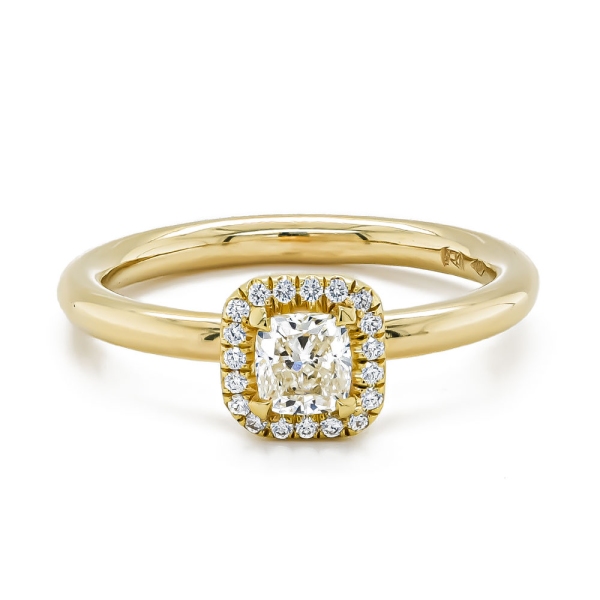 18ct Yellow Gold Cushion & Brilliant Diamond Cluster Ring