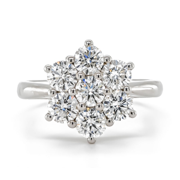 18ct White Gold Brilliant Cut Diamond Flower Cluster Ring