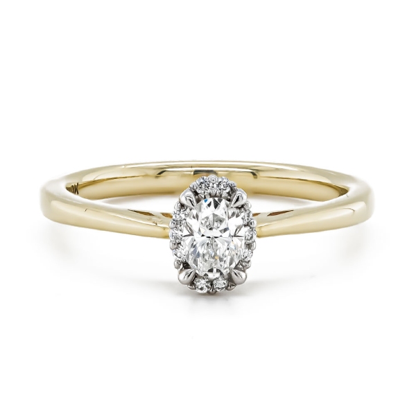 9ct Yellow & White Gold Oval & Brilliant Cut Diamond Cluster Ring