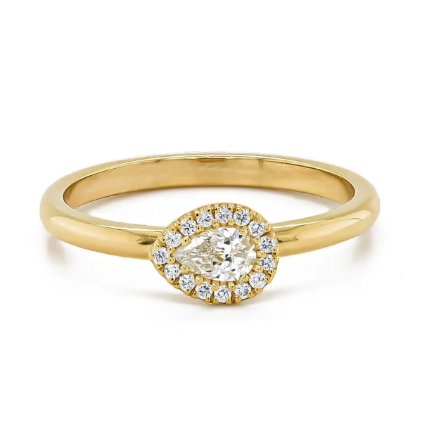 18ct Yellow Gold Pear & Brilliant Cut Diamond Ring