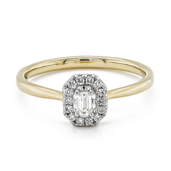 9ct Yellow & White Gold Emerald & Brilliant Cut Diamond Cluster Ring