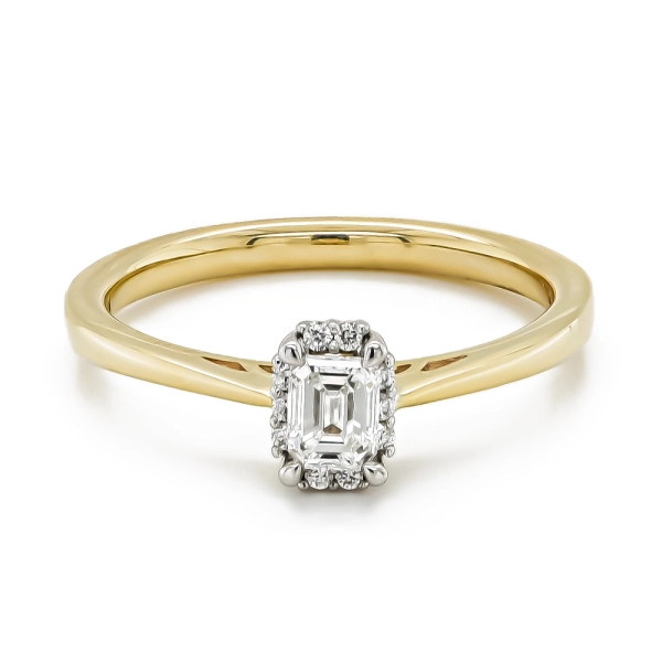 9ct Yellow & White Gold Emerald & Brilliant Cut Diamond Cluster Ring 0.36ct