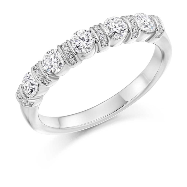Platinum 5 Stone Diamond Ring With Diamond Set Bars .60ct 
