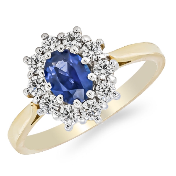 18ct Yellow Gold Sapphire and Diamond Classic Cluster Ring