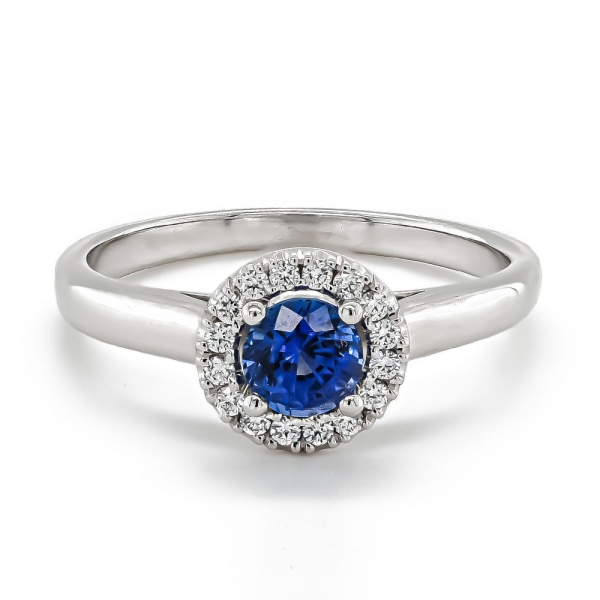 18ct White Gold Round Sapphire and Diamond Cluster Ring