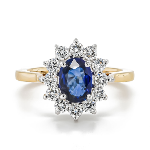 18ct Yellow and White Gold Traditional Sapphire and Diamond Cluster Ring