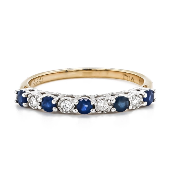 9ct Yellow and White Gold Sapphire and Diamond Claw Set Eternity Ring