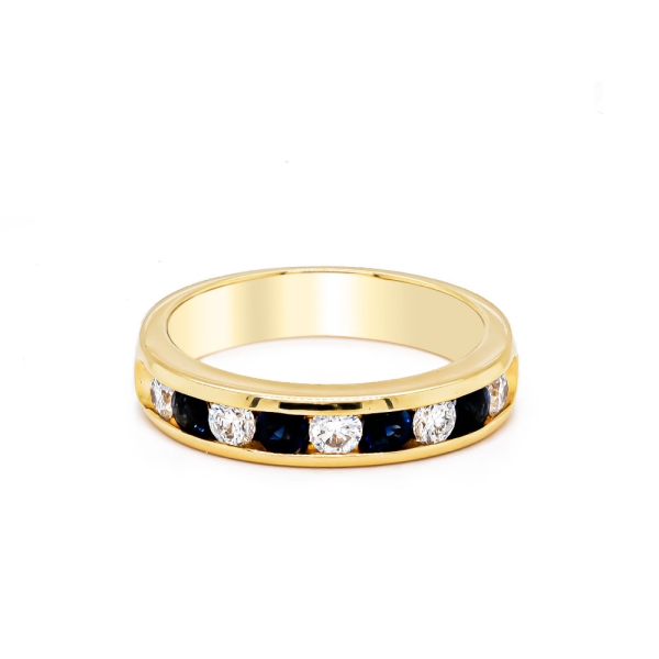 18ct Yellow Gold 5 Diamond and 4 Sapphire Channel Set Band