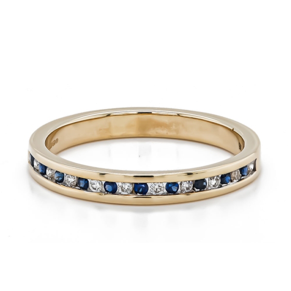 9ct Yellow Gold Sapphire and Diamond Channel Set Band