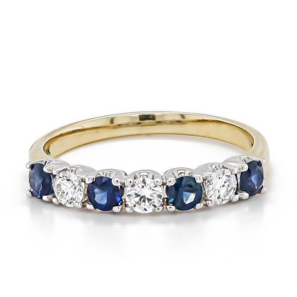 9ct Yellow and White Oval Sapphire and Round Diamond Eternity Band