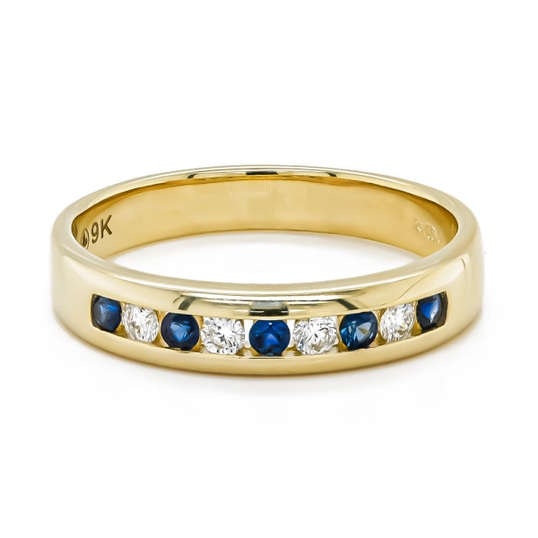 9ct Yellow Gold Diamond & Sapphire Eternity Ring
