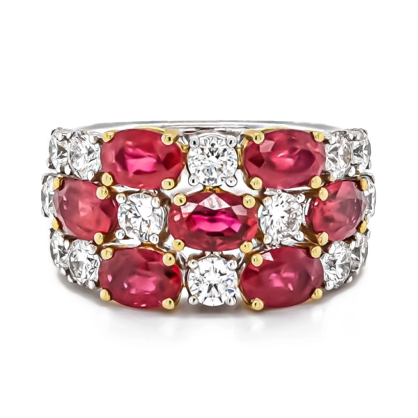 Ruby And Diamond Cluster Ring In 18ct Yellow And White Gold