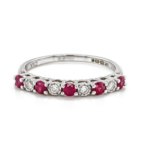 9ct White Gold Ruby and Diamond 9 Stone Eternity Ring