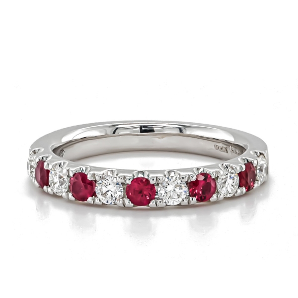 18ct White Gold 0.43ct Ruby & 0.42ct Diamond Claw Set Ring