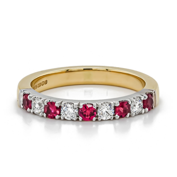 18ct Yellow And White Ruby and Diamond Eternity Claw Set Ring