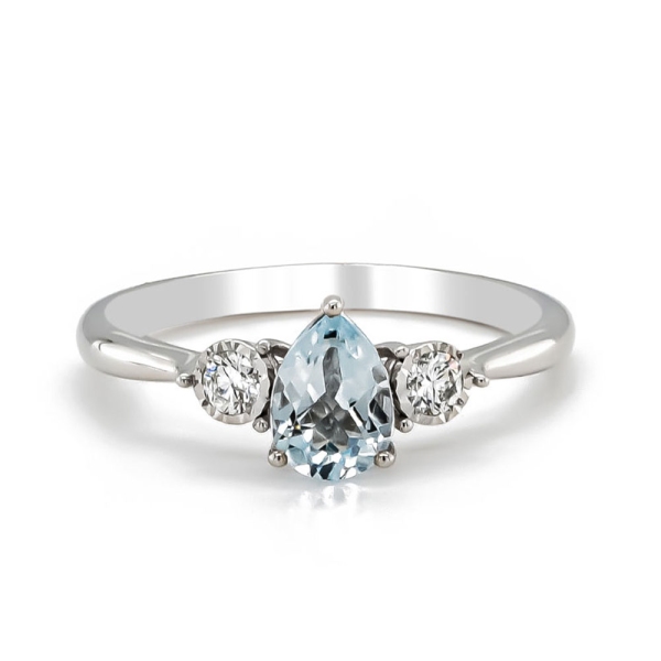 9ct White Gold Pear Blue Topaz with Two Diamond Illusion Ring