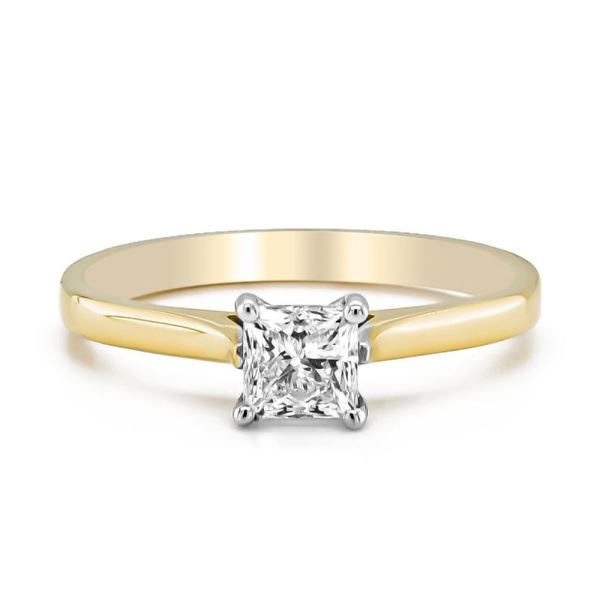 18ct Yellow and White Single Princess Diamond Engagement Ring .70cts