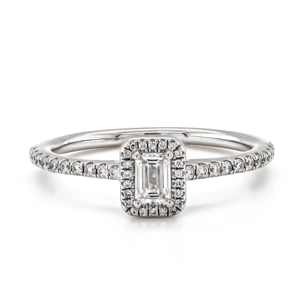 18ct White Gold Emerald Cut Diamond Cluster Ring 0.43ct
