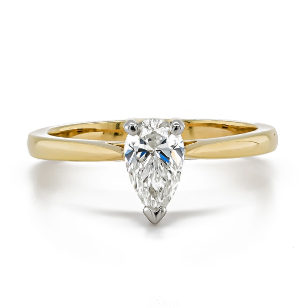 18ct Yellow Gold and Platinum Pear Diamond Claw Set Ring .70cts