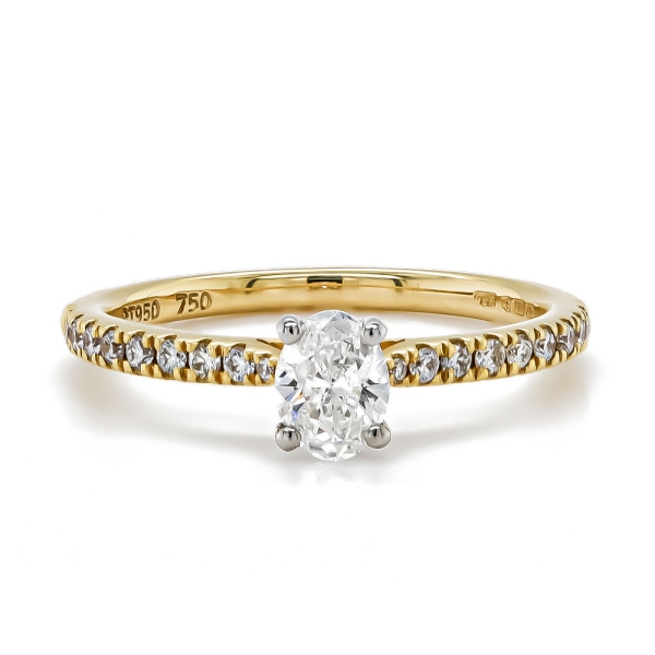 18ct Yellow Gold Oval Diamond Ring with Diamond Shoulders .60cts