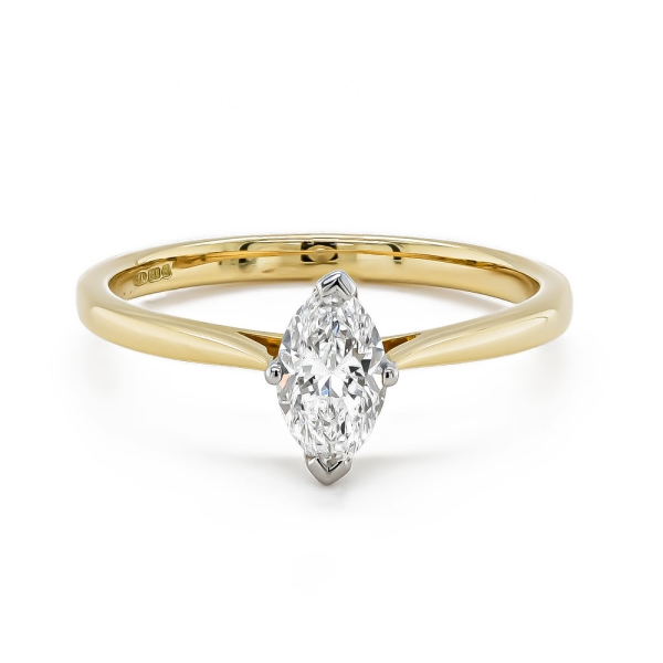 18ct and Platinum Single Marquise Diamond .60cts D Colour Engagement Ring