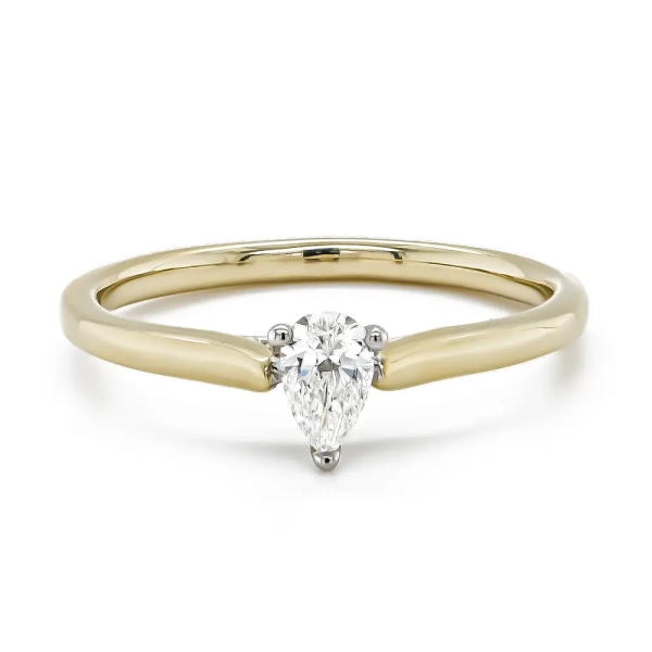9ct Yellow & White Gold Pear Shaped Diamond Ring