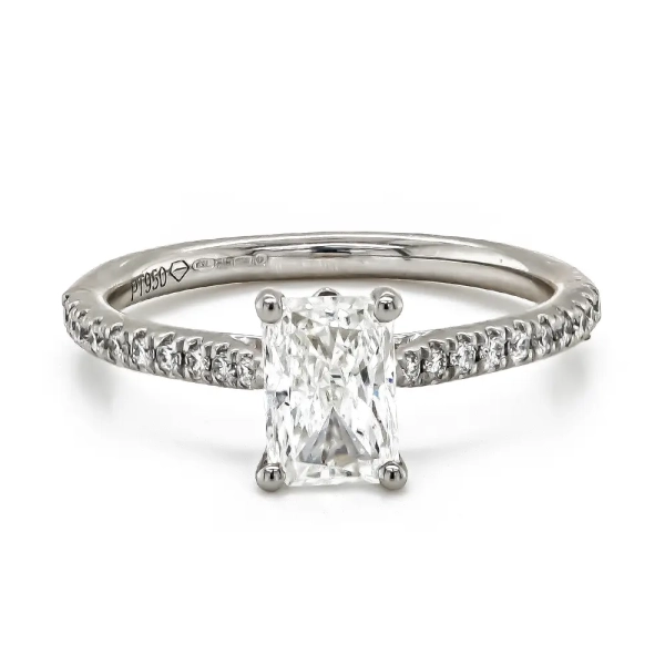 Platinum Radiant Cut Diamond Ring with Diamond Set Shoulders