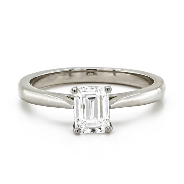 Platinum Emerald Cut Diamond Claw Set Ring