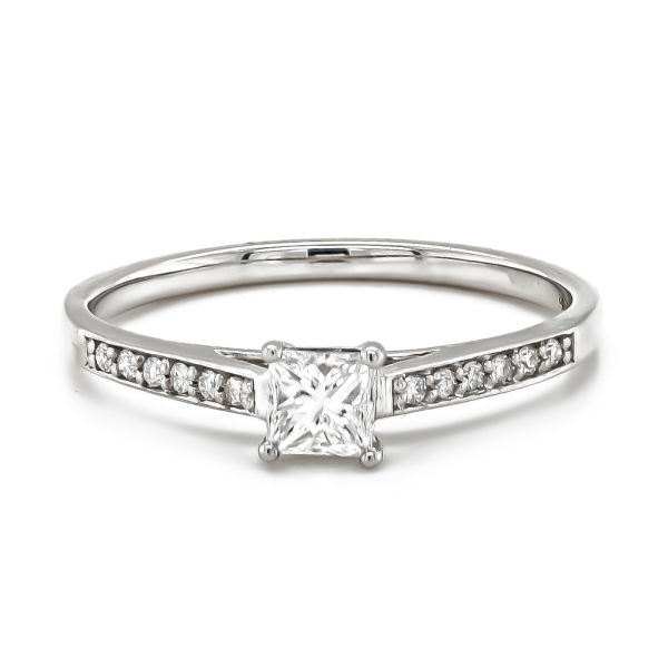 9ct White Gold Princess Diamond Ring With Diamond Shoulders