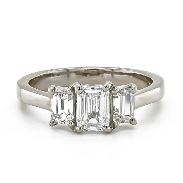 Platinum Lab Grown Emerald Cut Trilogy Diamond Ring 2.16ct