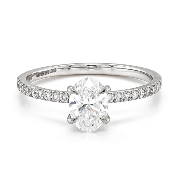 18ct White Gold Lab Grown Oval & Brilliant Cut Diamond Ring 1.30ct