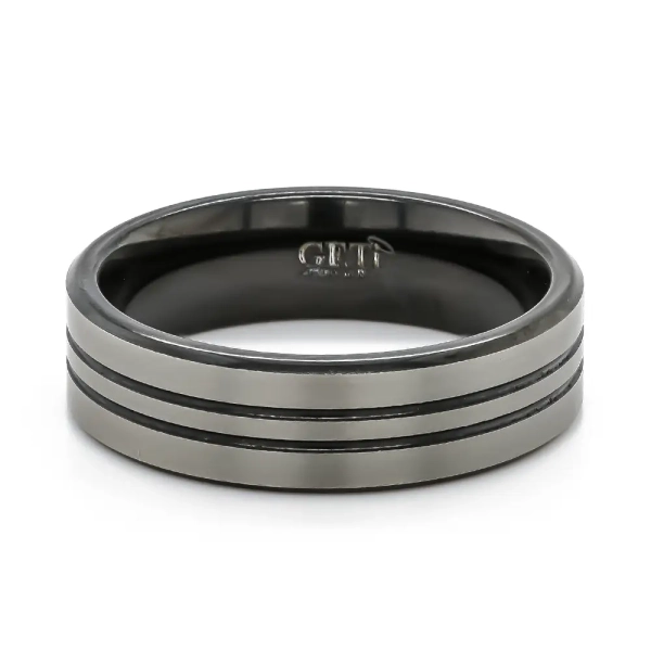 Zirconium Satin & Polished Finished Twin Grooved Band 8mm