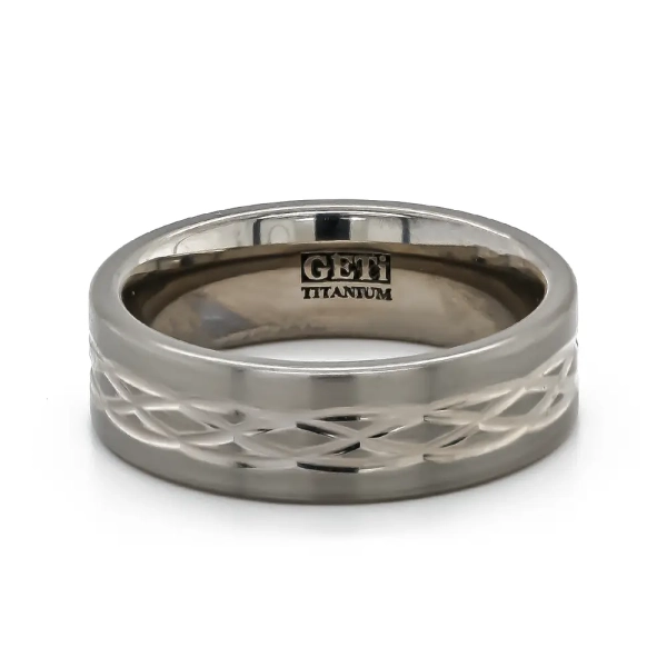  7mm Gents Flat Profile Titanium Ring With Celtic Knot Design T017