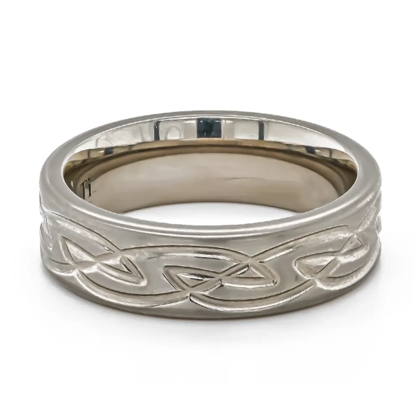 Gents 7mm Flat Profile Titanium Ring With Celtic Knot Detail 