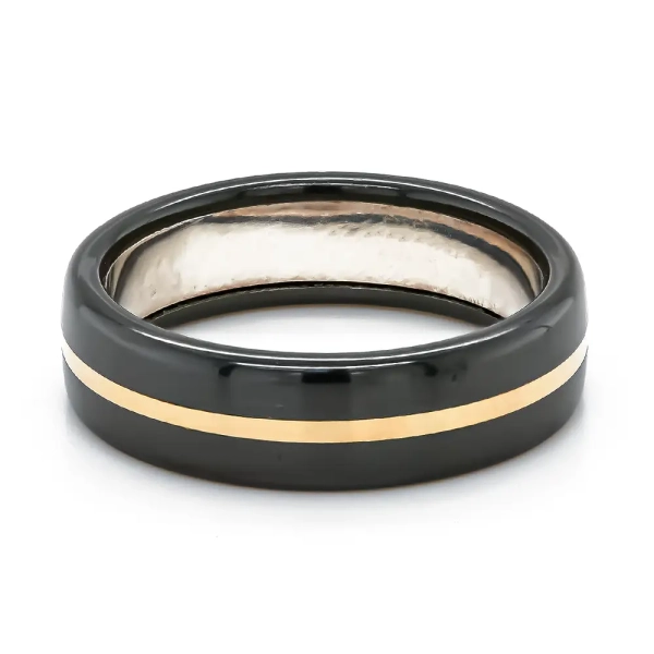 9ct Yellow Gold Lined and Black Zirconium 6mm Court Band
