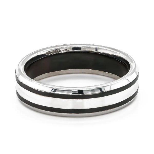 9ct White Gold and Black Zirconium 2 Lined Band 