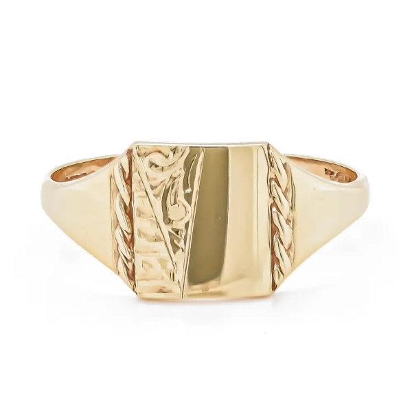 9ct Yellow Gold Patterned & Polished Signet Ring