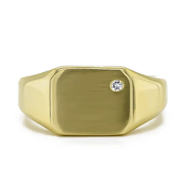 9ct Yellow Gold Diamond Set Signet Ring 0.02ct